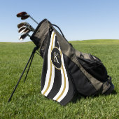 黒パーソナライズされたエレガント&金ゴールドストライプモノグラム ゴルフタオル (グリーン)