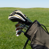 黒パーソナライズされたエレガント&金ゴールドストライプモノグラム ゴルフヘッドカバー (インサイチュ)