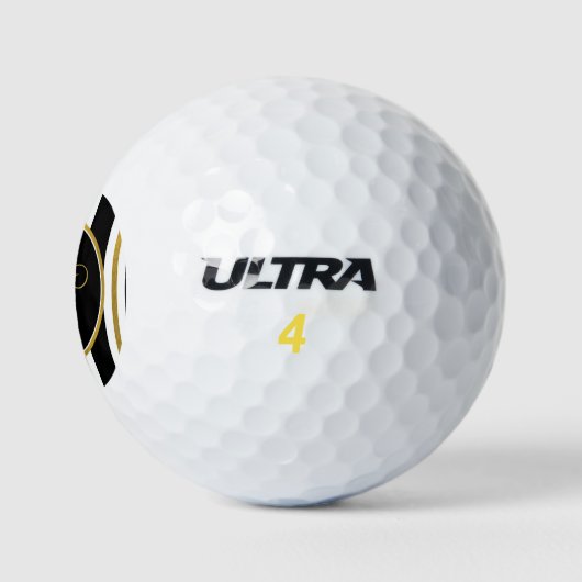 黒パーソナライズされたエレガント&金ゴールドストライプモノグラム ゴルフボール (ロゴ)