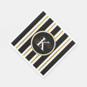黒パーソナライズされたエレガント&金ゴールドストライプモノグラム スタンダードランチョンナプキン (角)