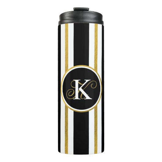 黒パーソナライズされたエレガント&金ゴールドストライプモノグラム タンブラー (正面)