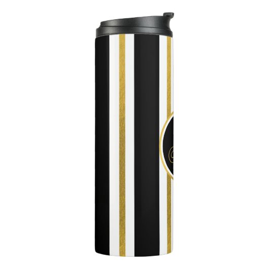 黒パーソナライズされたエレガント&金ゴールドストライプモノグラム タンブラー (回転左)