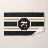 黒パーソナライズされたエレガント&金ゴールドストライプモノグラム ハンドタオル (ハンドタオル)