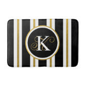黒パーソナライズされたエレガント&金ゴールドストライプモノグラム バスマット (正面)