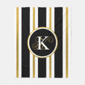 黒パーソナライズされたエレガント&金ゴールドストライプモノグラム フリースブランケット (正面)