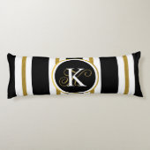 黒パーソナライズされたエレガント&金ゴールドストライプモノグラム ボディピロー (裏面)