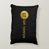 黒パーソナライズされたエレガント&金ゴールドモノグモダンラム アクセントクッション (裏面(縦))