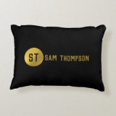 黒パーソナライズされたエレガント&金ゴールドモノグモダンラム アクセントクッション (裏面)