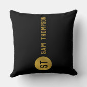 黒パーソナライズされたエレガント&金ゴールドモノグモダンラム クッション (裏面)