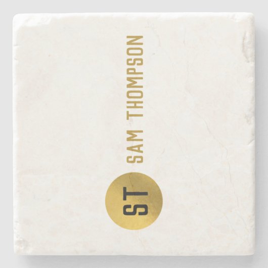 黒パーソナライズされたエレガント&金ゴールドモノグモダンラム ストーンコースター (正面)