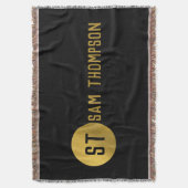 黒パーソナライズされたエレガント&金ゴールドモノグモダンラム スローブランケット (正面縦)