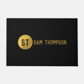 黒パーソナライズされたエレガント&金ゴールドモノグモダンラム ドアマット (正面)