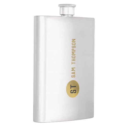 黒パーソナライズされたエレガント&金ゴールドモノグモダンラム フラスク (右)