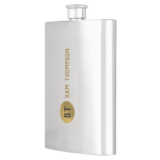 黒パーソナライズされたエレガント&金ゴールドモノグモダンラム フラスク (左)