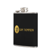 黒パーソナライズされたエレガント&金ゴールドモノグモダンラム フラスク (左)