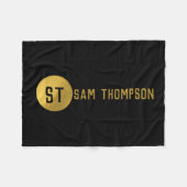 黒パーソナライズされたエレガント&金ゴールドモノグモダンラム フリースブランケット (正面(横))