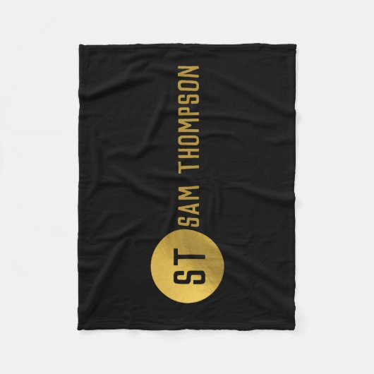 黒パーソナライズされたエレガント&金ゴールドモノグモダンラム フリースブランケット (正面)