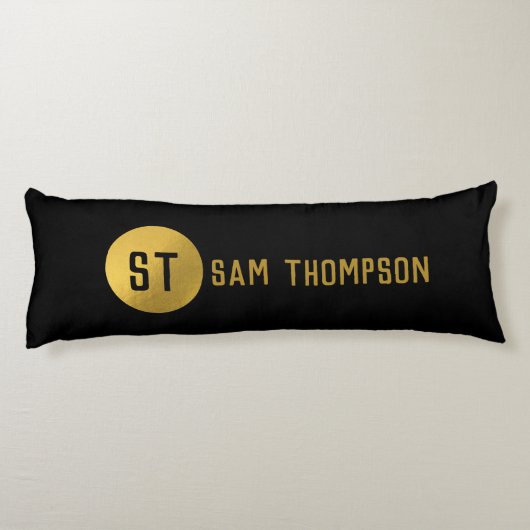 黒パーソナライズされたエレガント&金ゴールドモノグモダンラム ボディピロー (裏面)