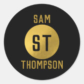 黒パーソナライズされたエレガント&金ゴールドモノグモダンラム ラウンドシール (正面)