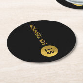 黒パーソナライズされたエレガント&金ゴールドモノグモダンラム ラウンドペーパーコースター (アングル)