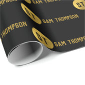 黒パーソナライズされたエレガント&金ゴールドモノグモダンラム ラッピングペーパー (ロールコーナー)