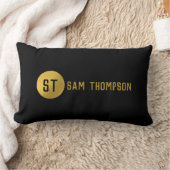 黒パーソナライズされたエレガント&金ゴールドモノグモダンラム ランバークッション (ブランケット)