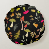 黒パーソナライズされたキノコ植物円枕 ラウンドクッション (裏面)