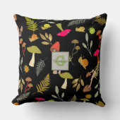 黒パーソナライズされたキノコ植物性装飾用クッション クッション (正面)