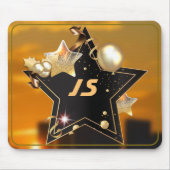 黒パーソナライズされたクール金ゴールドメタリックスターズゲーマー マウスパッド (正面)