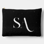 黒パーソナライズされたグリッターイニシャル大 アクセサリーポーチ (正面)