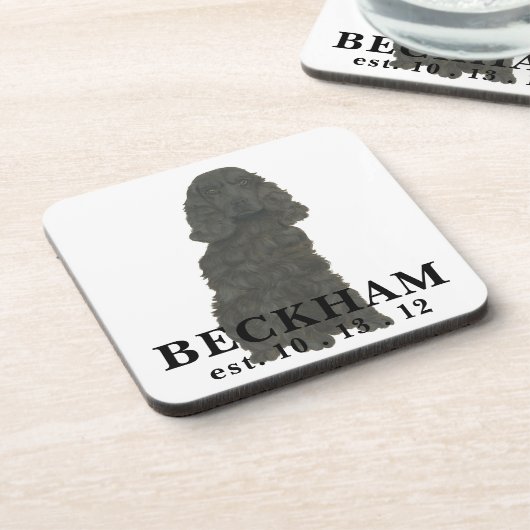 黒パーソナライズされたコッカースパニエル犬飲料用コースター コースター (左側)