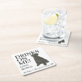 黒パーソナライズされたシュナウザー結婚ドッグ スクエアペーパーコースター (インサイチュ)