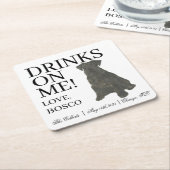 黒パーソナライズされたシュナウザー結婚ドッグ スクエアペーパーコースター (アングル)