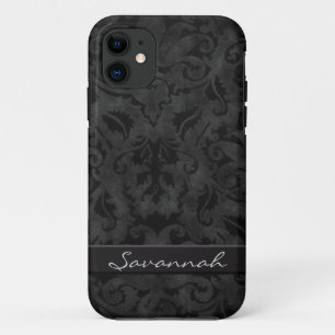 黒パーソナライズされたダマスク iPhone 11 ケース