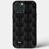 黒パーソナライズされたダマスク Case-Mate iPhoneケース (裏面)
