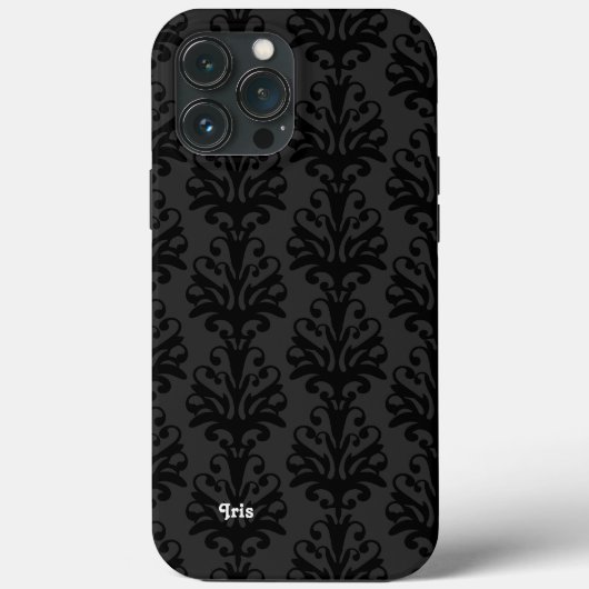 黒パーソナライズされたダマスク Case-Mate iPhoneケース (裏面)