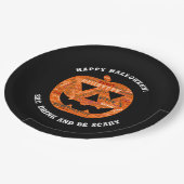 黒パーソナライズされたハロウィーンパンプキンワードクラウド ペーパープレート (アングル)