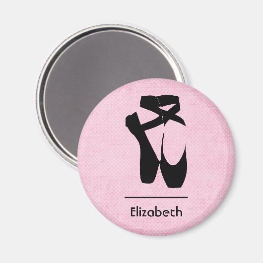 黒パーソナライズされたバレエ靴En Pointe マグネット (正面/裏面)