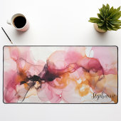黒パーソナライズされたピンク金ゴールド液波 デスクマット