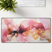 黒パーソナライズされたピンク金ゴールド液波 デスクマット