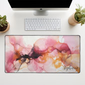 黒パーソナライズされたピンク金ゴールド液波 デスクマット