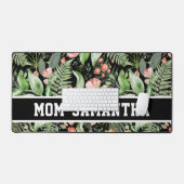 黒パーソナライズされたフローラママ名 デスクマット (キーボード&マウス)