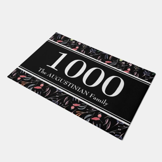 黒パーソナライズされたフローラ ドアマット (アングル)