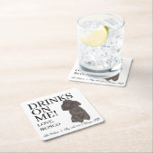 黒パーソナライズされたプードル結婚ドッグ スクエアペーパーコースター (インサイチュ)