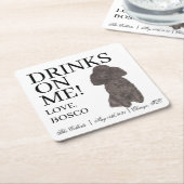 黒パーソナライズされたプードル結婚ドッグ スクエアペーパーコースター (アングル)