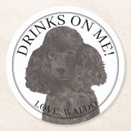 黒パーソナライズされたプードル結婚ドッグ ラウンドペーパーコースター