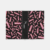 黒パーソナライズされたベーコン模様 フリースブランケット (正面(横))