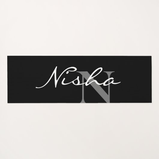 黒パーソナライズされたミニマルと白のモノグラム名 ヨガマット (裏面(横))