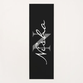 黒パーソナライズされたミニマルと白のモノグラム名 ヨガマット