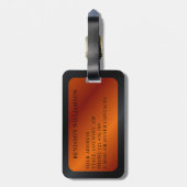 黒パーソナライズされたモダンとオレンジ ラゲッジタグ (裏面縦)
